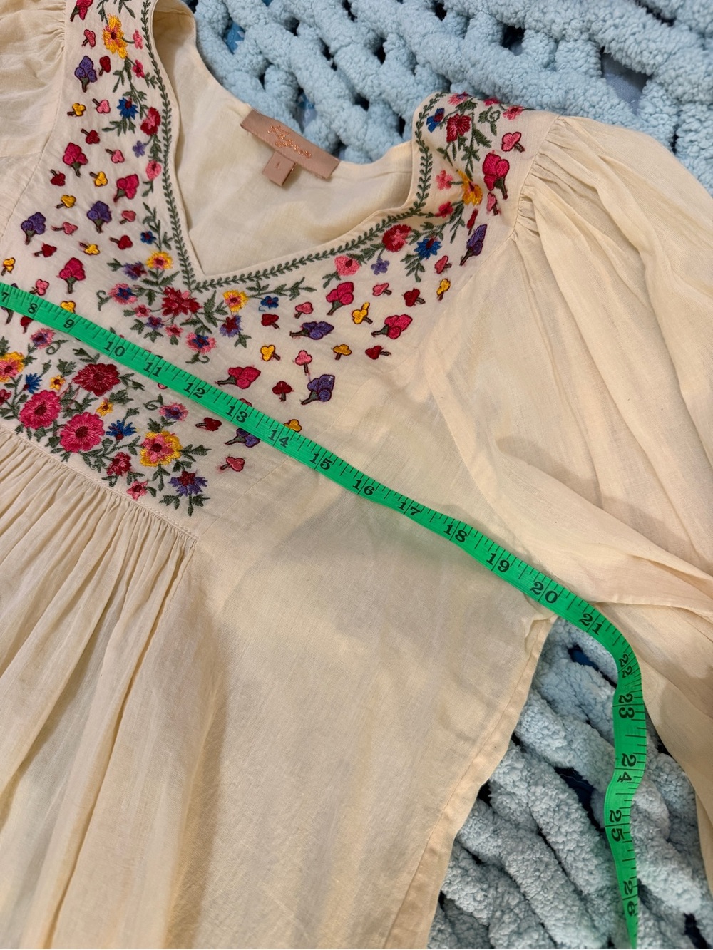 Cream Embroidered Peasant Blouse with Colorful Floral Detail - Picture 13 of 17